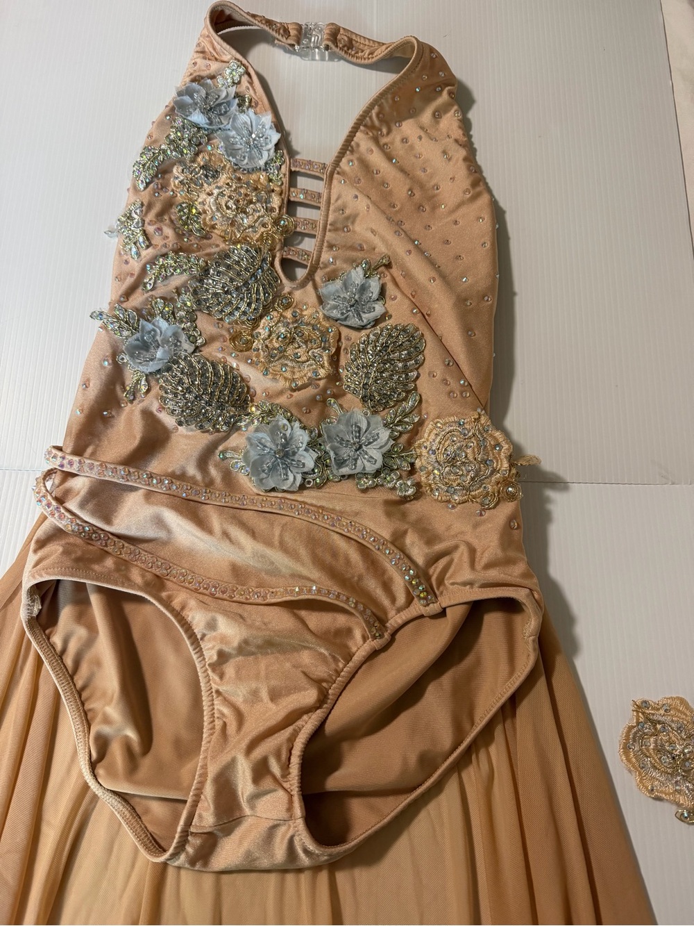 Glamour solo dance costume tan nude illusion rhinestone lyrical dress Leotard LA - Picture 3 of 13